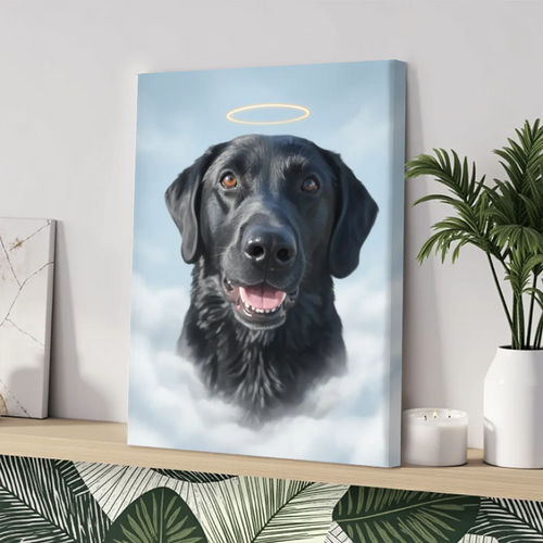 Haustierporträt mit Engels-Halo auf Wolken