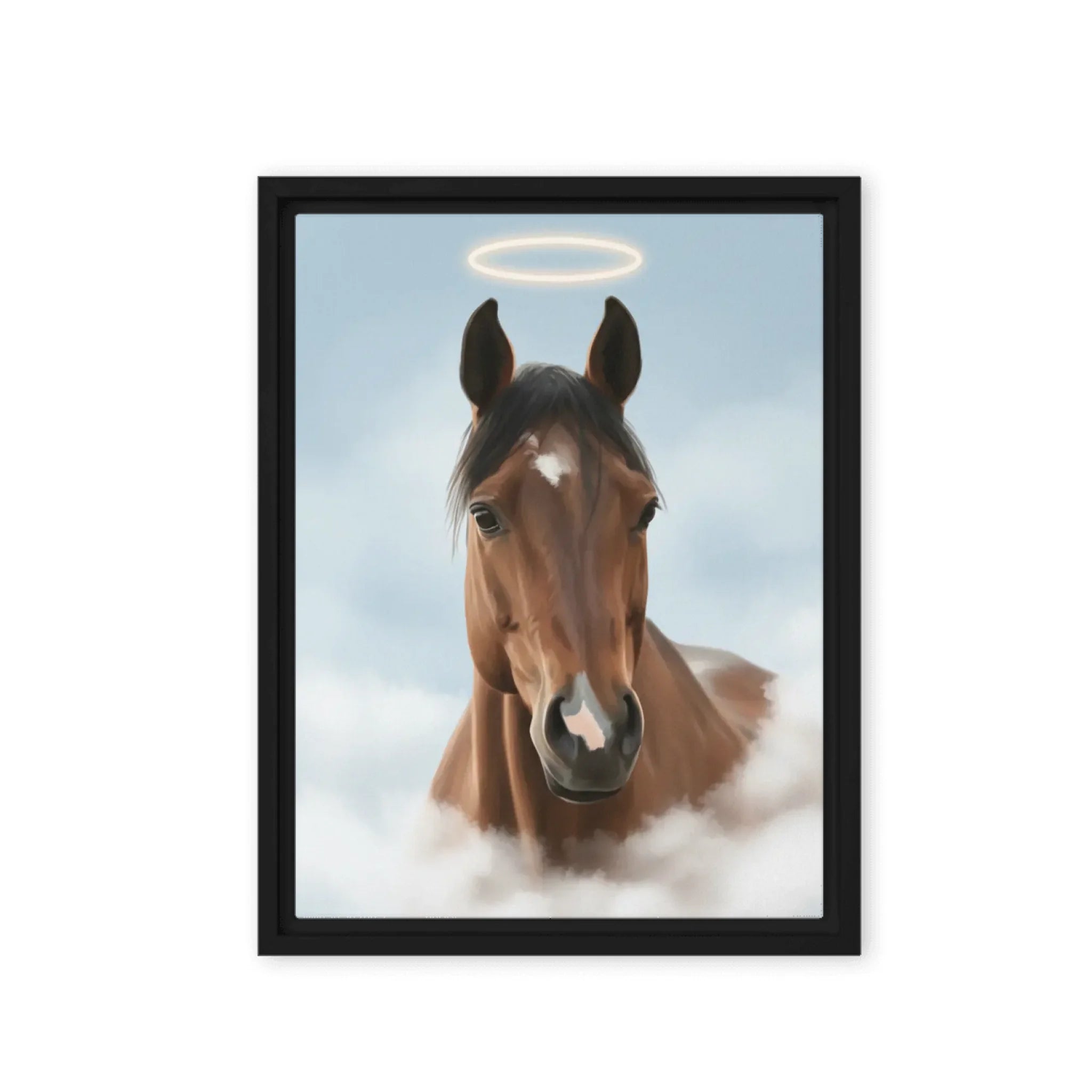 Haustierporträt mit Engels-Halo auf Wolken