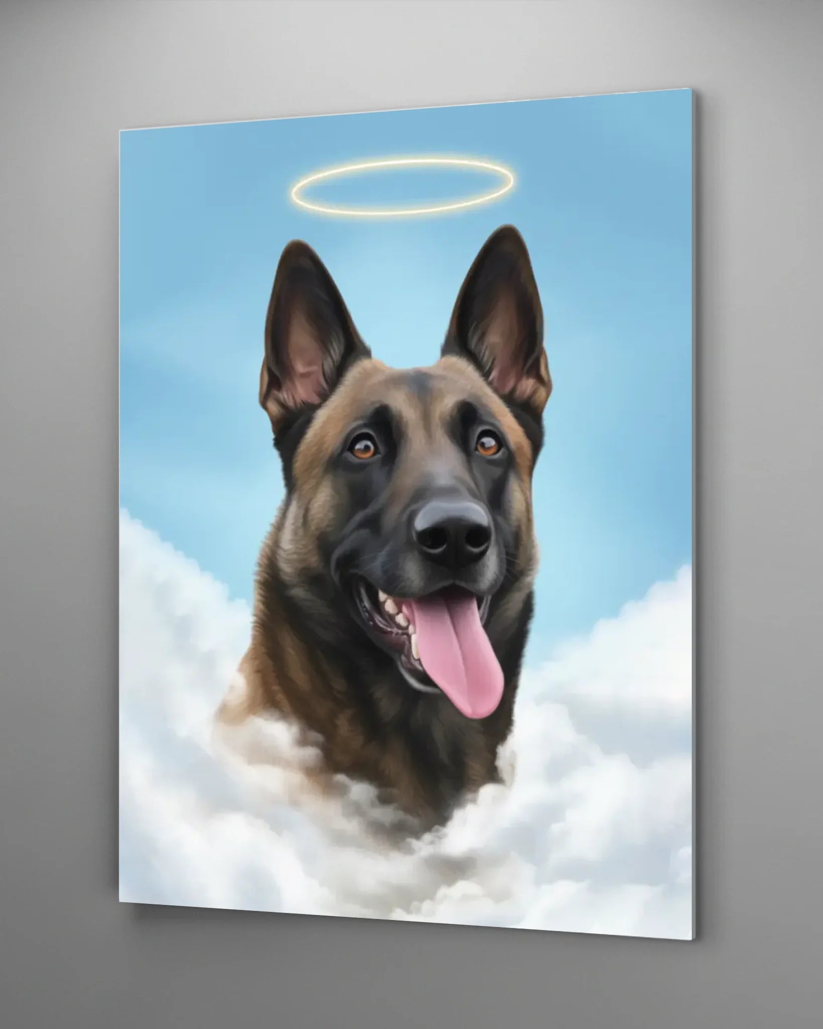 Haustierporträt mit Engels-Halo auf Wolken