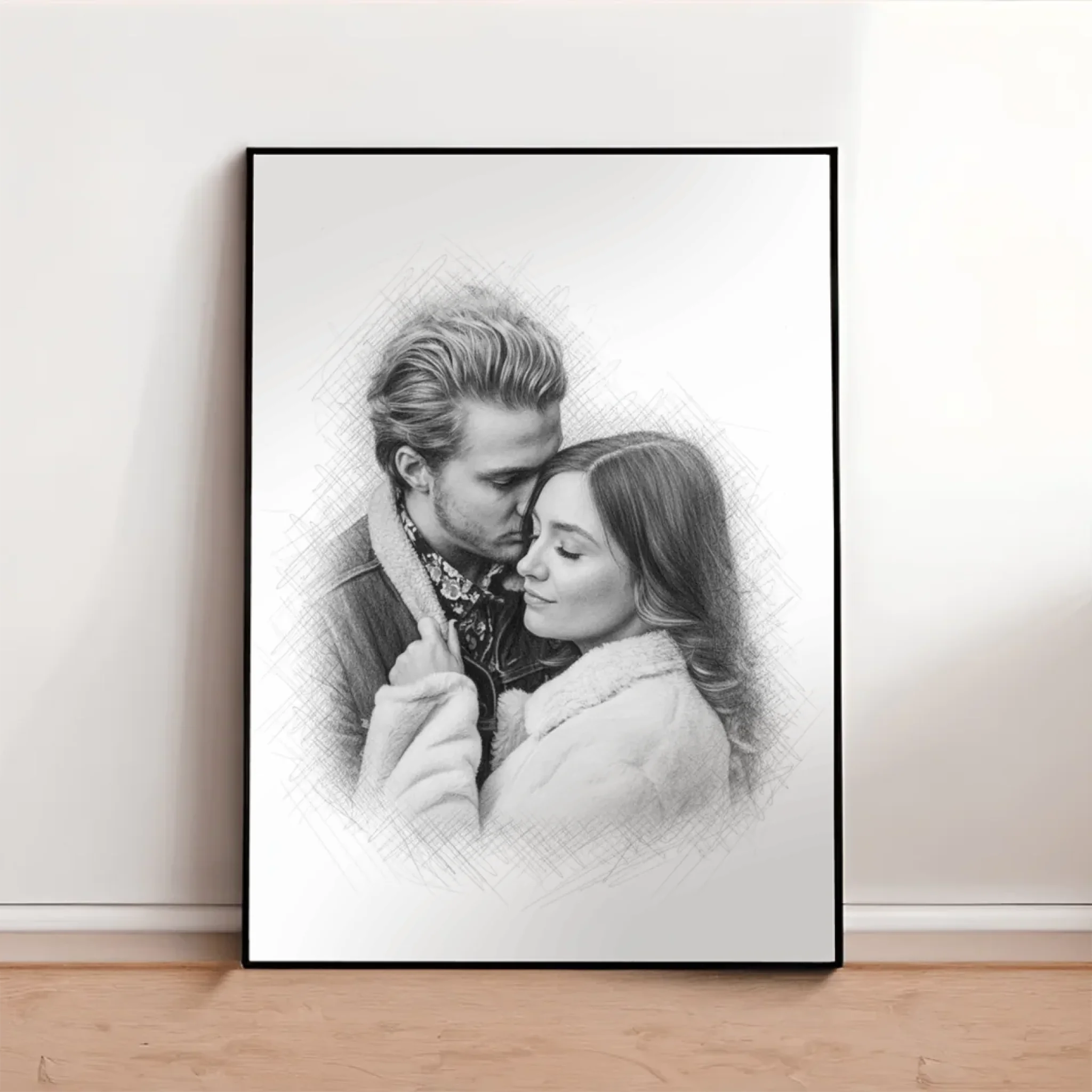 Paarporträt als Bleistiftzeichnung – Schwarz-Weiß Kunst aus eurem Foto