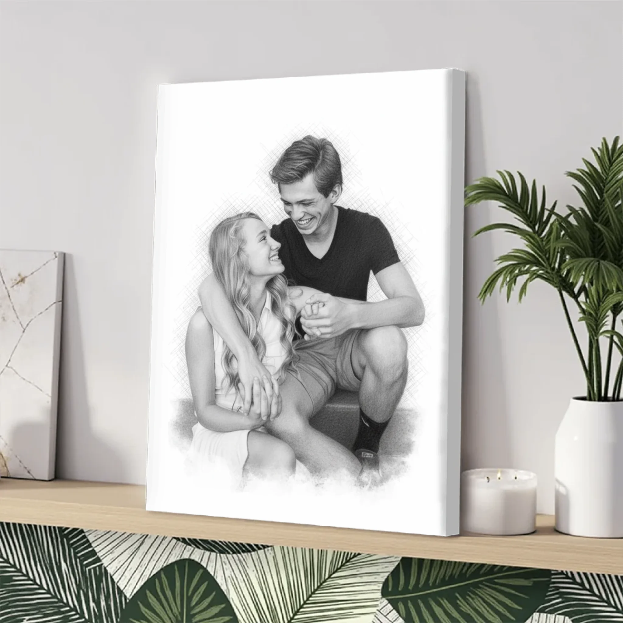 Paarporträt als Bleistiftzeichnung – Schwarz-Weiß Kunst aus eurem Foto