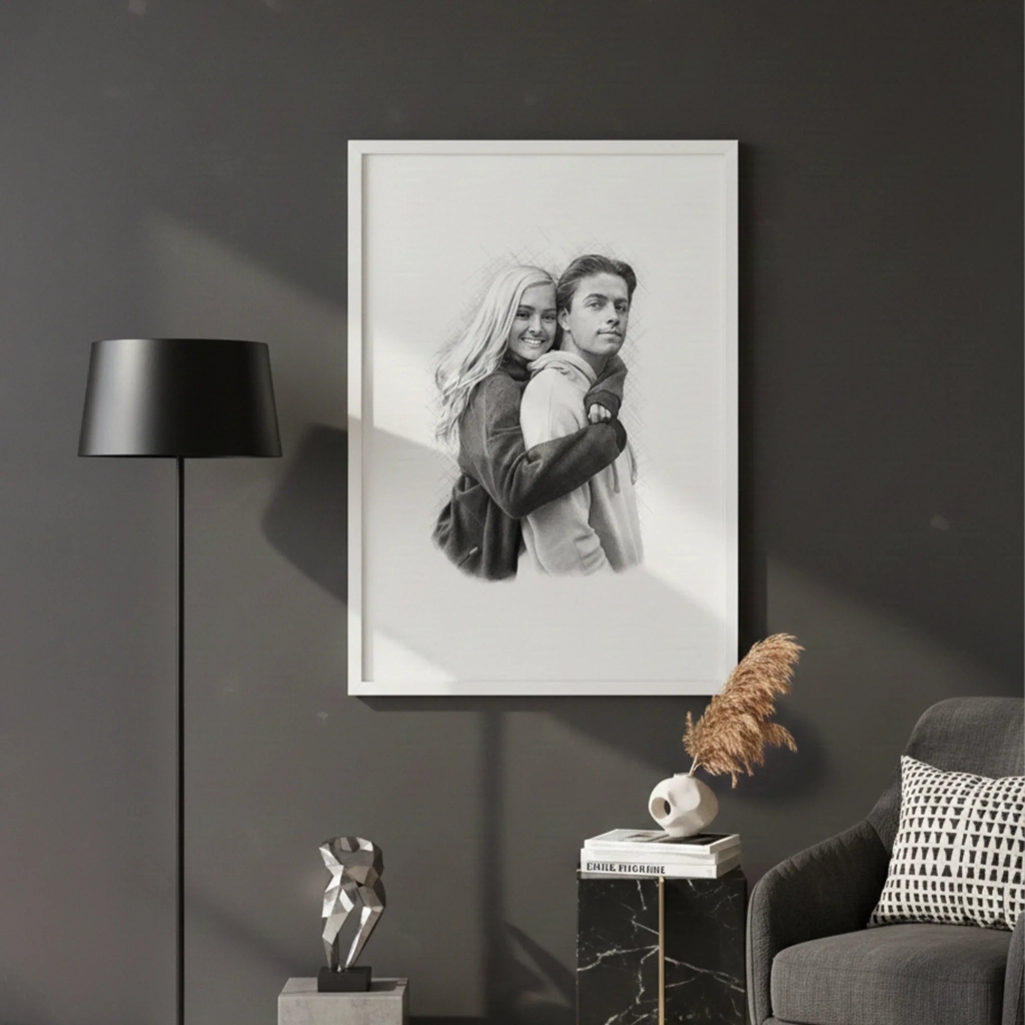 Paarporträt als Bleistiftzeichnung – Schwarz-Weiß Kunst aus eurem Foto