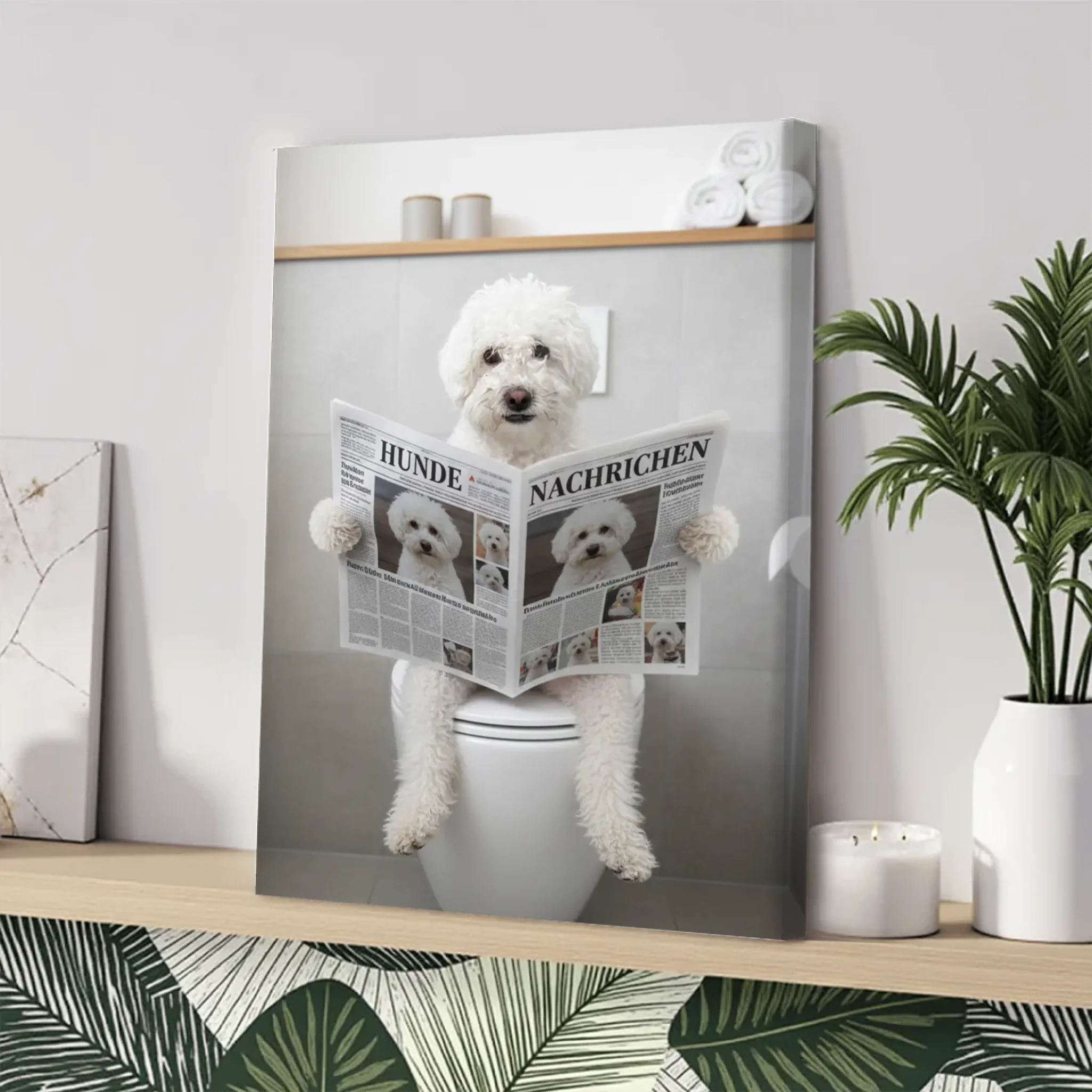 Lustiges Haustierporträt im Badezimmer