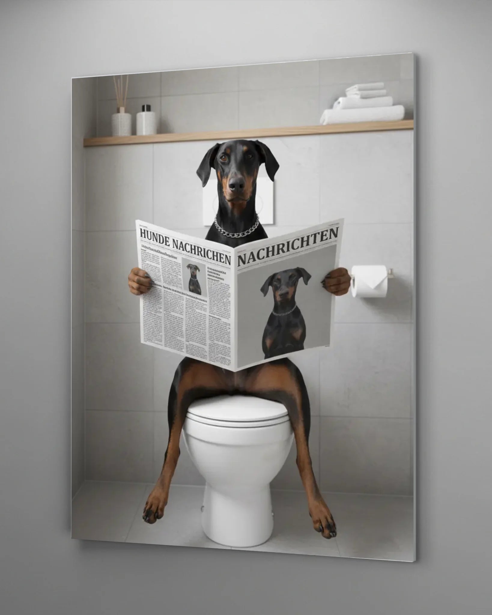 Lustiges Haustierporträt im Badezimmer